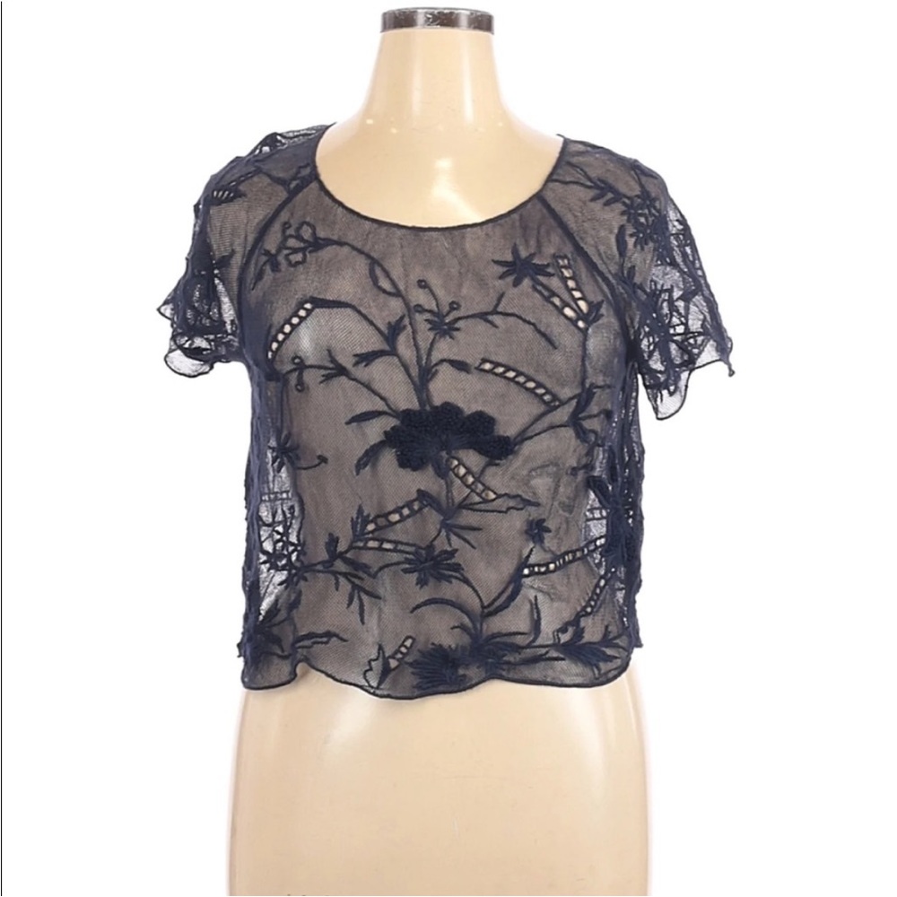 (Sz L) Sheer Cropped Top in Navy